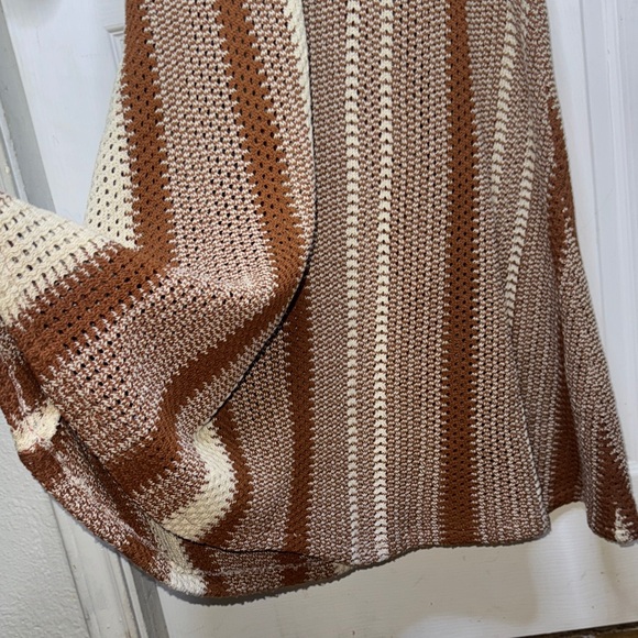 Modest Essentials Crochet Maxi Dress Brown Beige Striped Long Sleeve M - Picture 6 of 12